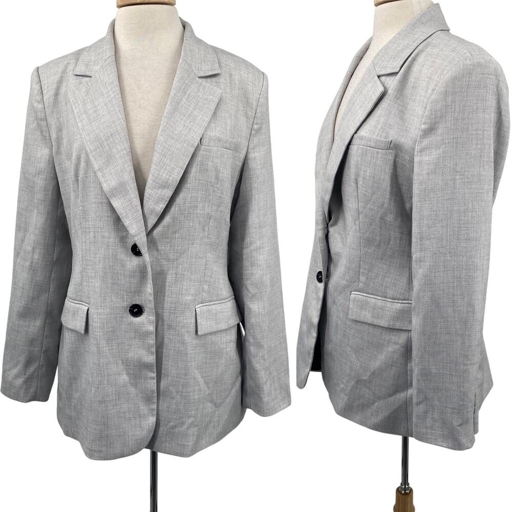Zara Blazer Jacket Woven Collared Button Front Light Gray Womens XL